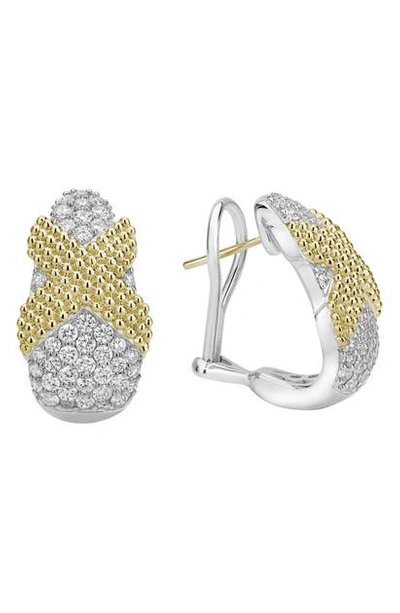 Lagos Sterling Silver & 18k Yellow Gold Cavair Lux Pave Diamond Clip-on Earrings In Two Tone/ Diamond