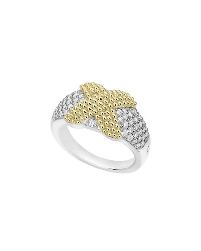 Lagos Sterling Silver & 18k Yellow Gold Caviar Lux Pave Diamond Ring In Multi/silver