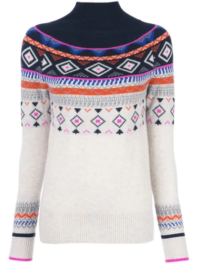 Autumn Cashmere Fair Isle Mock Neck Cashmere Sweater In Mojave & Navy