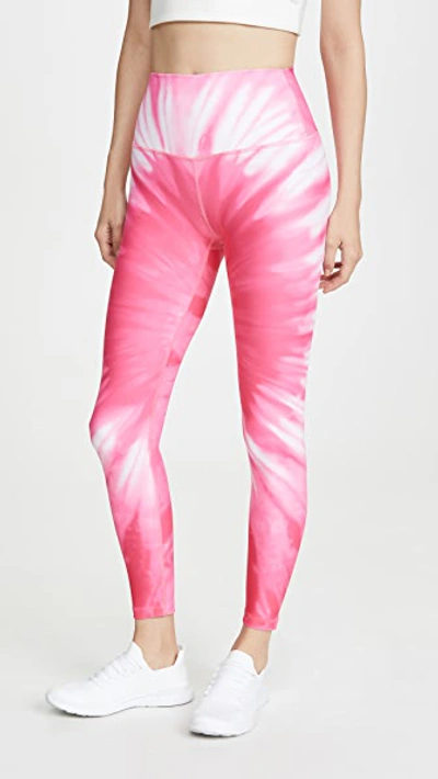 Splits59 Bardot 7/8 High Waist Tights In Pink Tye Dye