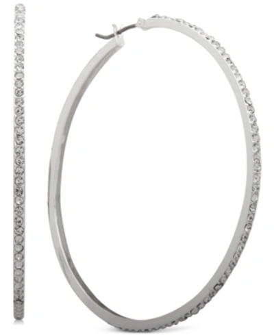 Dkny Medium Silver-tone Pave Hoop Earrings 2"