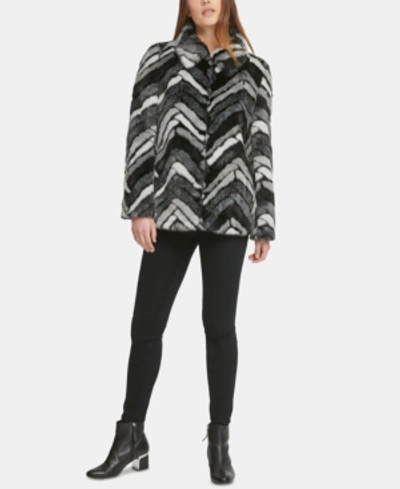 Donna Karan Dkny Women's Chevron Stripe Faux Fur Coat - In Grey Multi