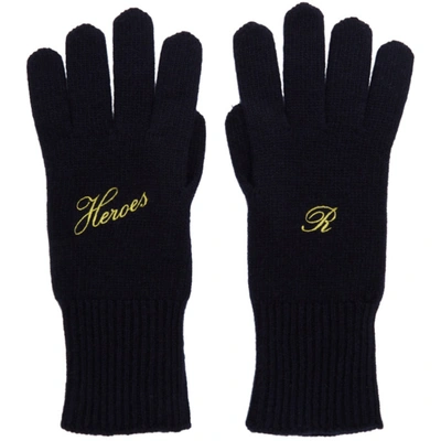 Raf Simons Heroes Embroidered Wool-blend Gloves In 00044 Dknav