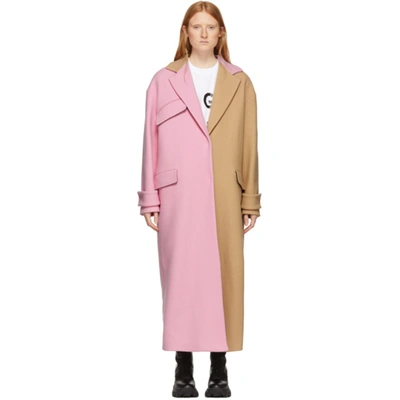 Msgm Beige & Pink Two-tone Long Coat In Neutrals