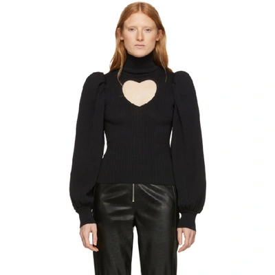 Msgm Cut-out Heart Ribbed Jumper In 99 Black
