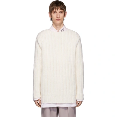 Raf Simons White Wool Rib Knit Sweater In 00010 White