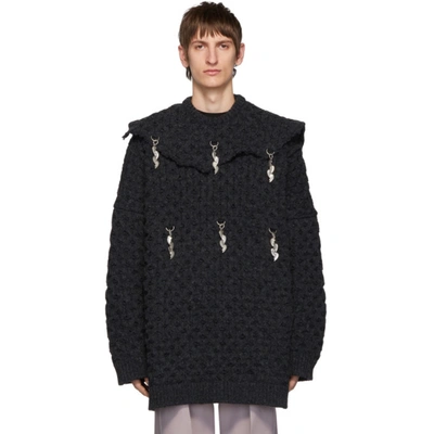 Raf Simons Grey Wool Heart Honey Stitch Sweater In 00083 Dkgry