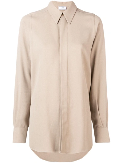 Ami Alexandre Mattiussi Concealed Button Pointed Collar Shirt In Neutrals