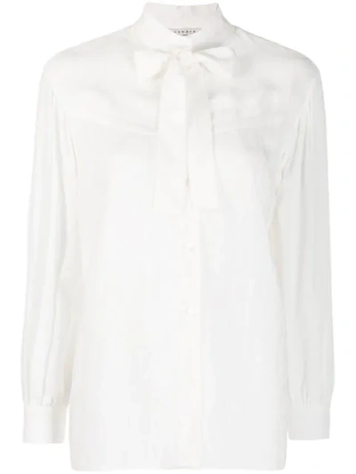 Sandro Pussy Bow Long Sleeve Shirt In White