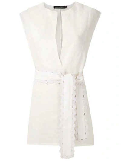 Andrea Marques Sleeveless Belted Blouse In White