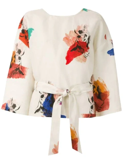Andrea Marques Printed Wrap Blouse In Multicolour