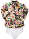 Andrea Marques Printed Shirt Bodysuit In Multicolour