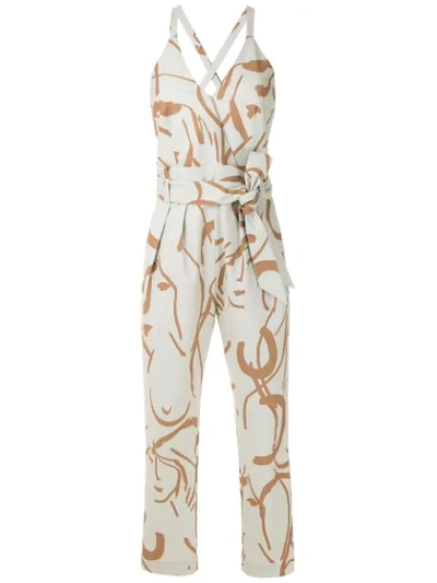 Andrea Marques Printed Paperbag Waist Jumpsuit In Neutrals