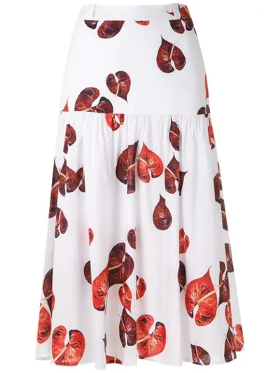 Andrea Marques Ruched Midi Skirt In White