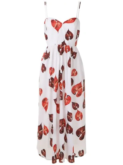 Andrea Marques Ruched Waist Printed Dress In White
