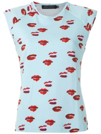 Andrea Marques Lips Print Padded Shoulders Vest In Blue