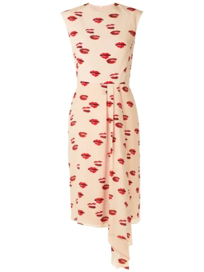 Andrea Marques Mouth Print Pleated Dress In Neutrals
