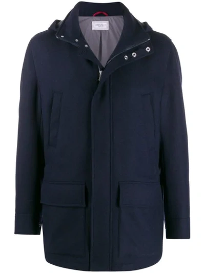 Brunello Cucinelli Hooded Duffle Coat In Cj324 Blue