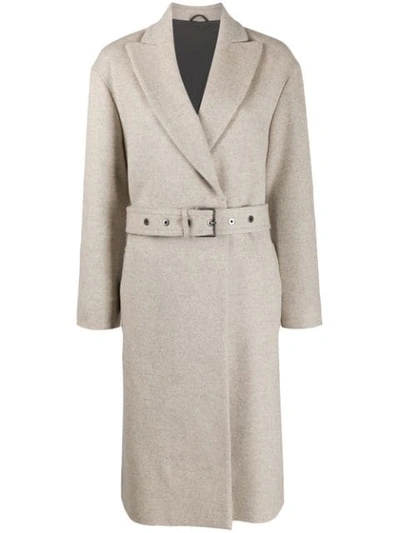 Brunello Cucinelli Belted Single-breasted Coat In Neutrals