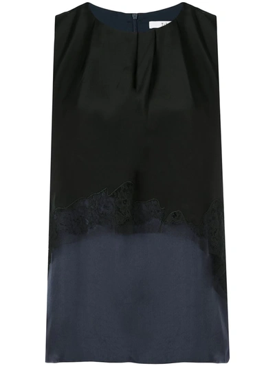 Tibi Patchwork Sleeveless Layered Blouse In Black