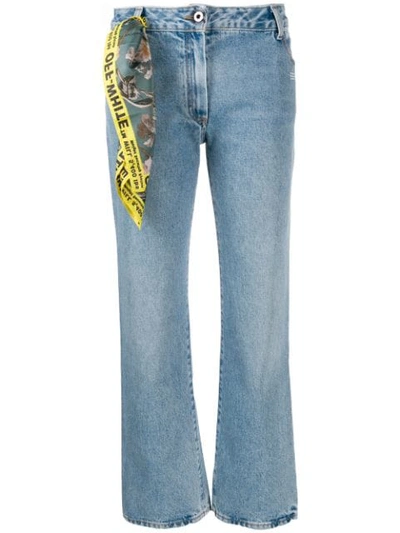 Off-white Scarf Detail Cropped Jeans In 8700 Medium Blue Wash No Color
