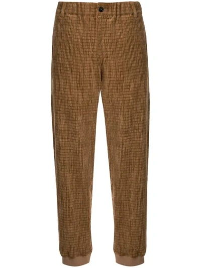 Giorgio Armani Textured Straight Leg Trousers In Brown