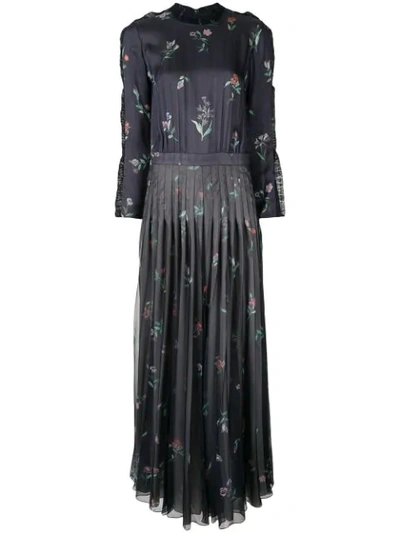 Giorgio Armani Printed Long Pleated Dress In Blue