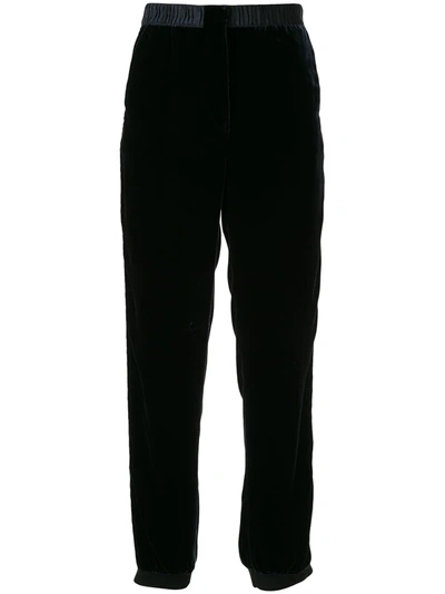 Giorgio Armani Elasticated Velvet Trousers In Blue