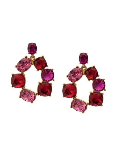Oscar De La Renta Bold Crystal Earrings In Red