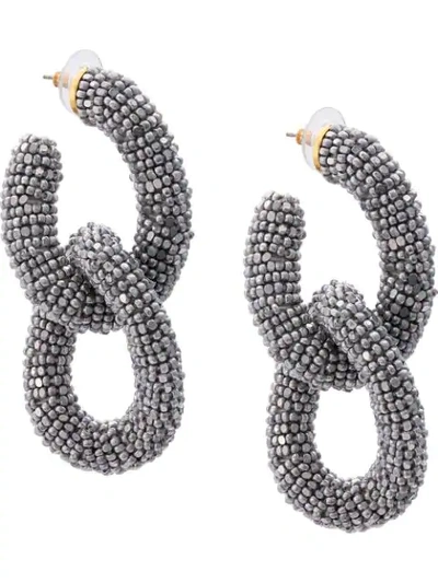 Oscar De La Renta Beaded Chain Link Earrings In Silver
