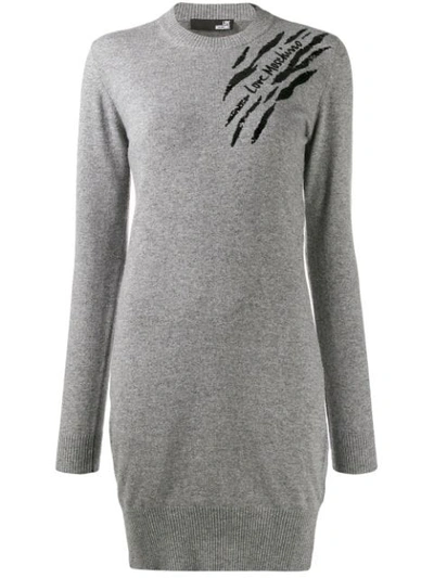 Love Moschino Embellished Detail Knit Dress In Grey
