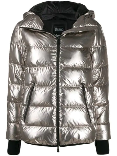 Herno Zipped Puffer Jacket In Silver