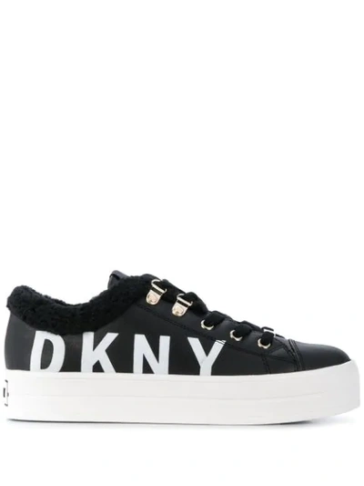 Dkny Faux Shearling Logo Sneakers In Black