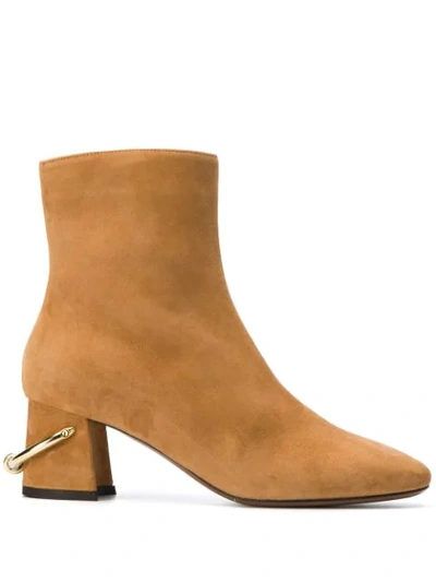 L'autre Chose High Heels Ankle Boots In Leather Colour Suede