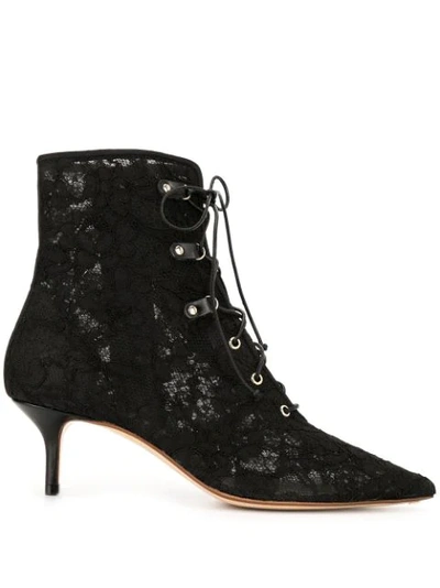 Francesco Russo Lace Ankle Boots In Black