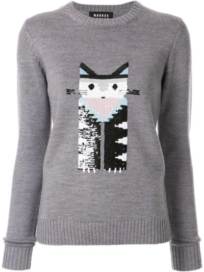 Markus Lupfer Cat Sequin Jumper In Grey