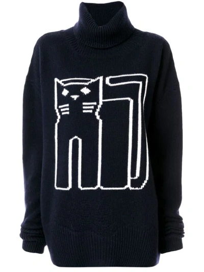 Markus Lupfer Cat Turtleneck Jumper In Blue