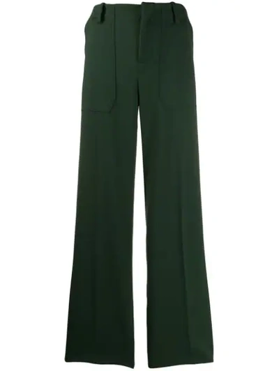 Plan C Wide Leg Tailored Trousers In Green