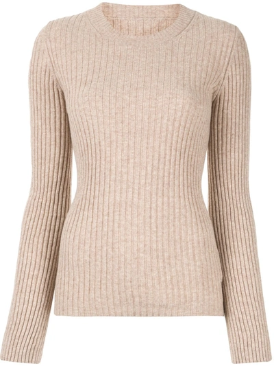 Mm6 Maison Margiela Cut Out Detail Ribbed Jumper In Brown