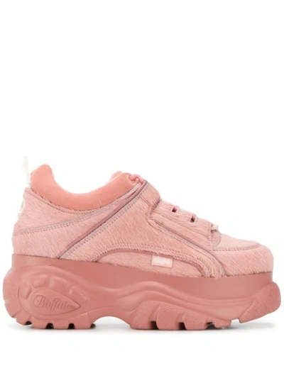 Buffalo Furry Platform Sneakers In Pink