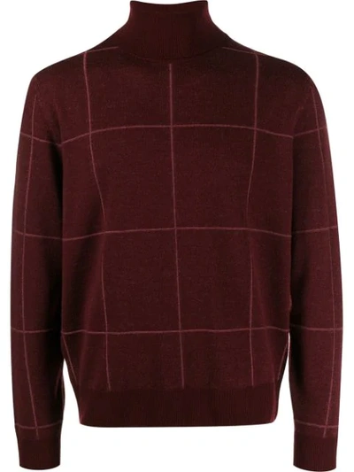 Canali Checked Roll-neck Jumper In Red