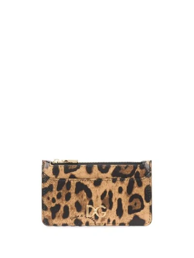Dolce & Gabbana Leopard Print Card Case In Brown