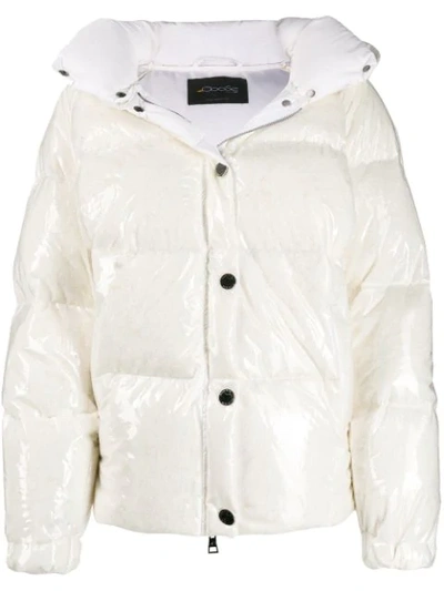 Goosetech Patent Hooded Padded Coat In White