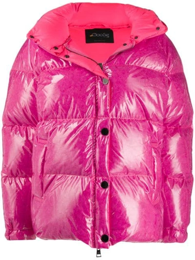 Goosetech Patent Hooded Padded Jacket In Pink