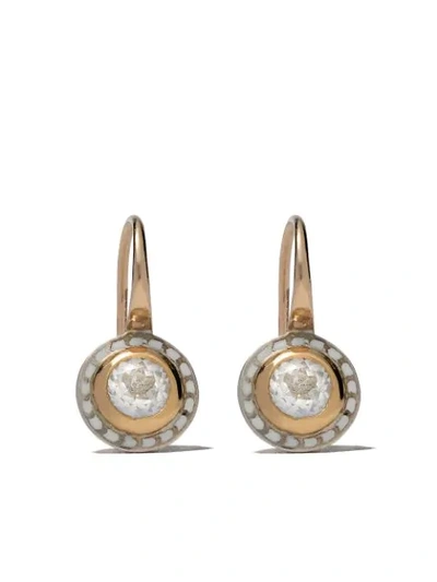 Alice Cicolini 14kt And 22kt Yellow Gold And Silver Tile Mini Hook Earrings In Gold & White