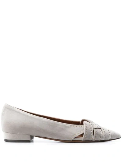 L'autre Chose Pointed Woven Effect Ballerinas In Grey