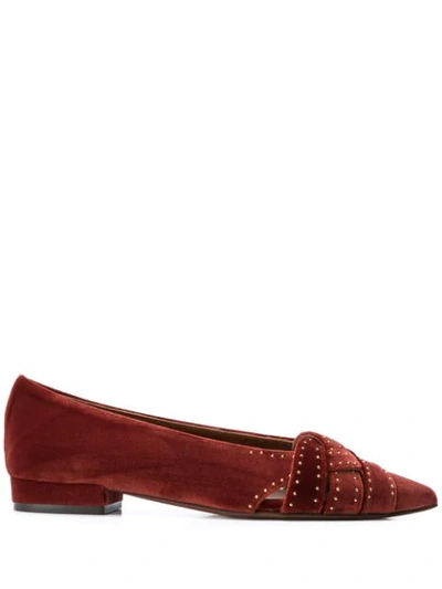 L'autre Chose Studded Cut-out Detail Ballerinas In Brown