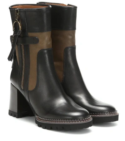 See By Chloé Colour Block Chunky Heel Boots In Black
