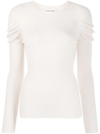 Semicouture Ruched Detail Ribbed Jumper In White