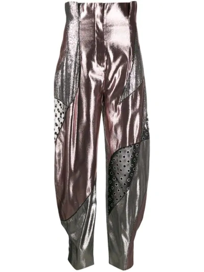 Alberta Ferretti Metallic High-waisted Trousers In Brown